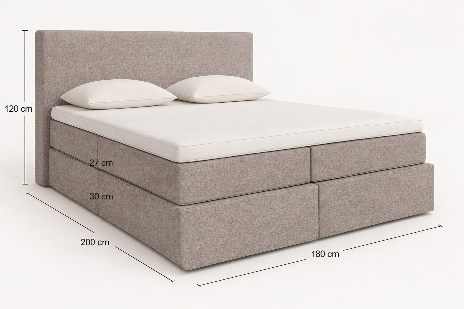 Rozměry kontinentální postele – ložnice s postelí Bergen Silver v šířce 180 cm